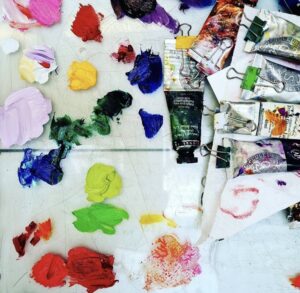 Acrylic paints during painting