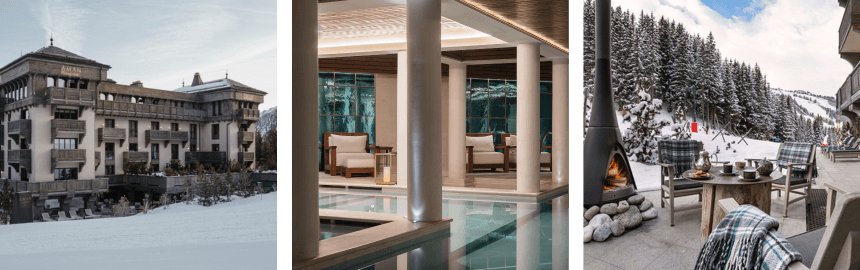 Aman Le Mélézin hotel in Courchevel facade, SPA, room