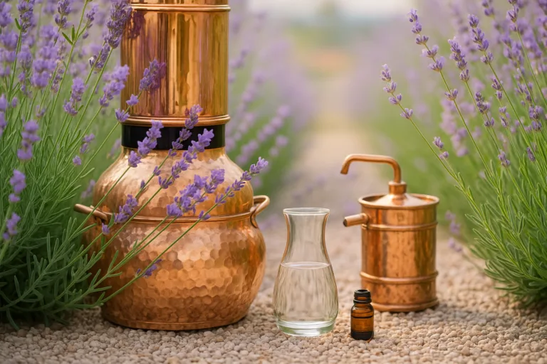 Provence lavender field, lavender harvest and oil-making