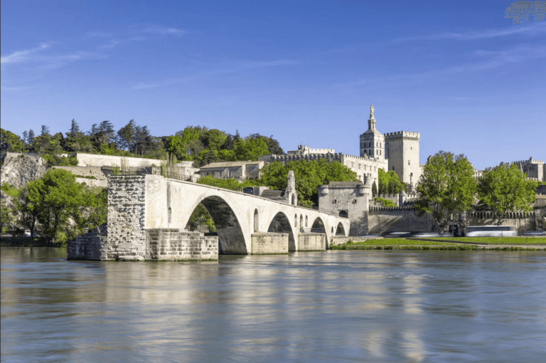 Shore view of Pont Saint-Benezet, Avignon, Provence, France