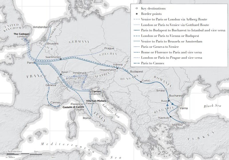 Карта маршрута Симплон-Ориент-Экспресс в Венеции